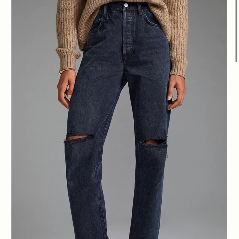 Agolde 90’s pinch waist high rise straight distressed denim jeans in howl